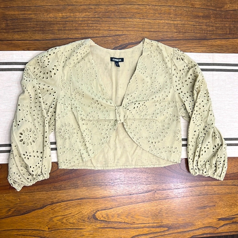 Express Eyelet Crop top with Balloon sleeves, New without Tags! Size Medium